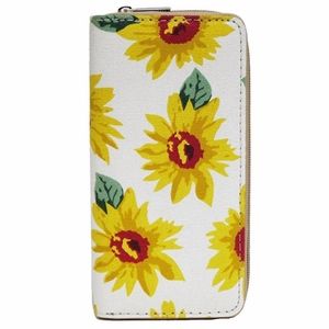 Sunflower Floral Print Fabric Zip Around Wallet
